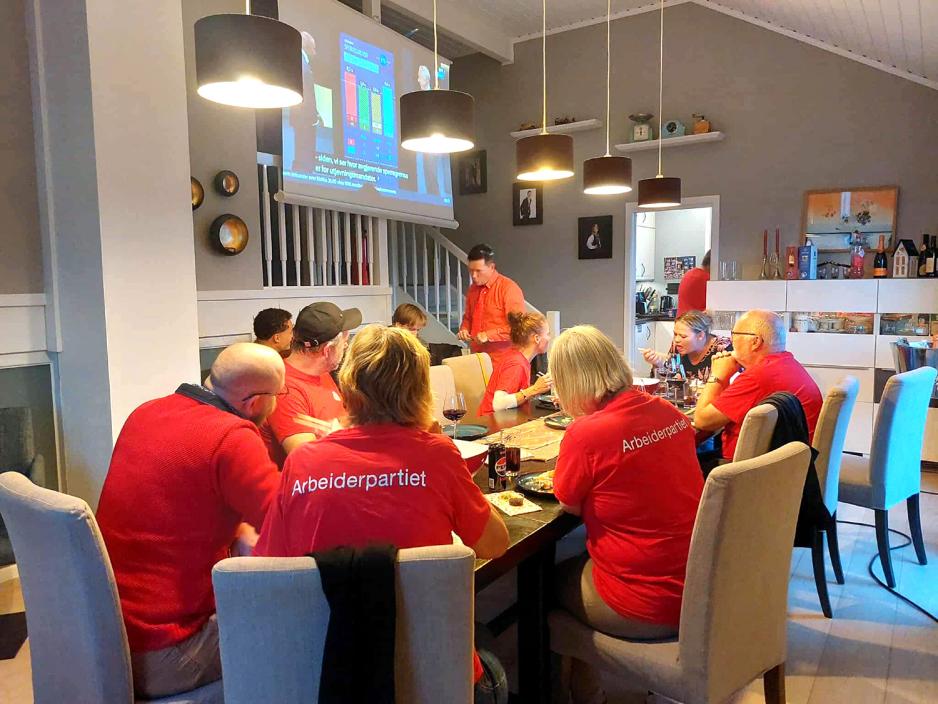 Overblikksbildet av gjengen p&aring; valgvake p&aring; R&aelig;lingen