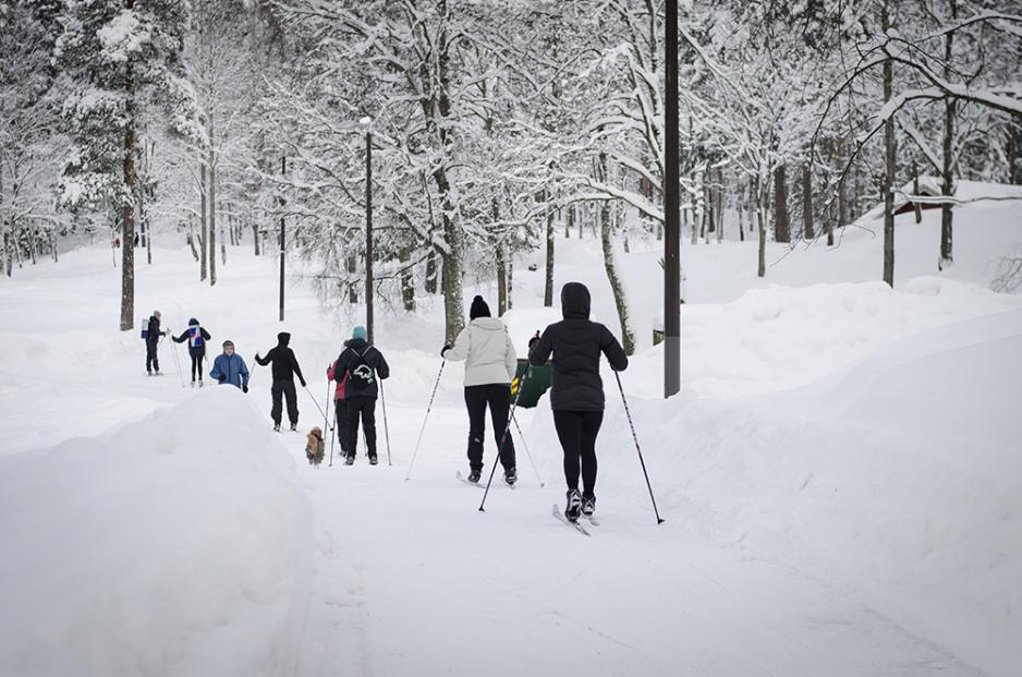 Utvekslingsstudenter p&aring; skitur rundt Sognsvann.