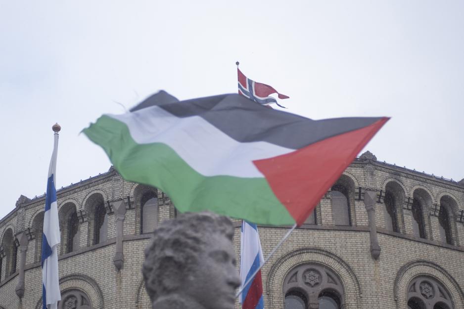 Palestina-flagget foran regjeringen