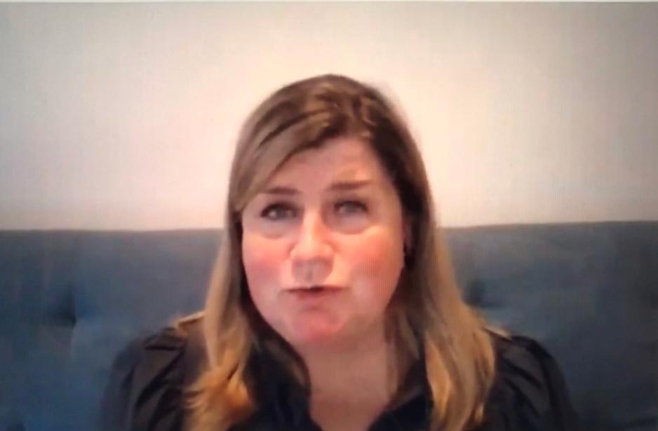 Anne Poulsen i Verdas Matvareprogram p&aring; det digitale seminaret. Foto: Tuva Bull Hjeltnes