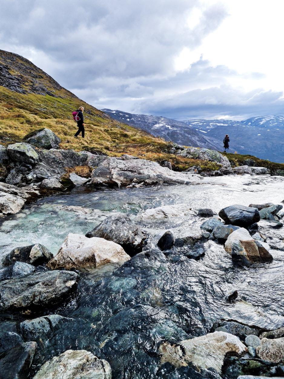 Rennende brevann og fjellvandrere i h&oslash;stfjellet