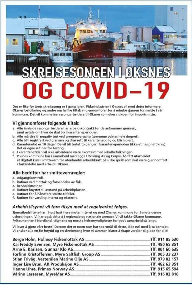 Plakat som forklarer hva Myre Fiskemottak AS jobber med for &aring; unng&aring; importsmitte i lokalsamfunnene. 
