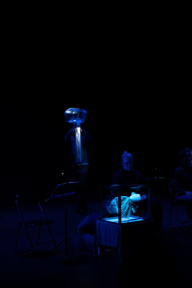 En lysende manet-dukke og gullfisk p&aring; Vega Scene.