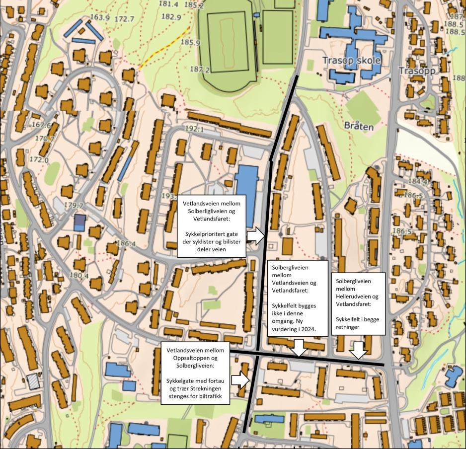 Illustrasjon p&aring; kart av sykkelveiprosjektet p&aring; Oppsal