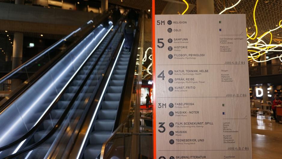 Bilde fra rulletrapp p&aring; Deichman