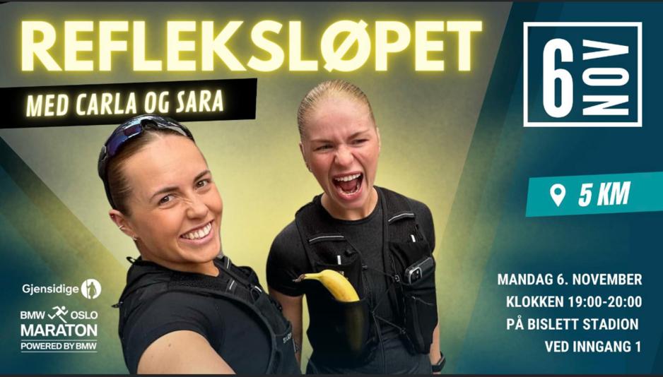 Skjermdump av arrangementinfo for refleksl&oslash;pet 2023 p&aring; bislett stadion arrangert av Oslo maraton/Gjensidige