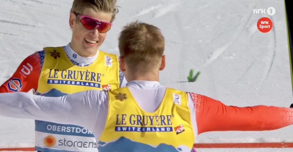 Kl&aelig;bo og Valnes omfavner i lagsprinten