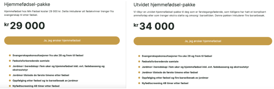 Et f&oslash;dselstilbud koster 29000 og et annet for f&oslash;rstegangsf&oslash;dende koster 34000.
