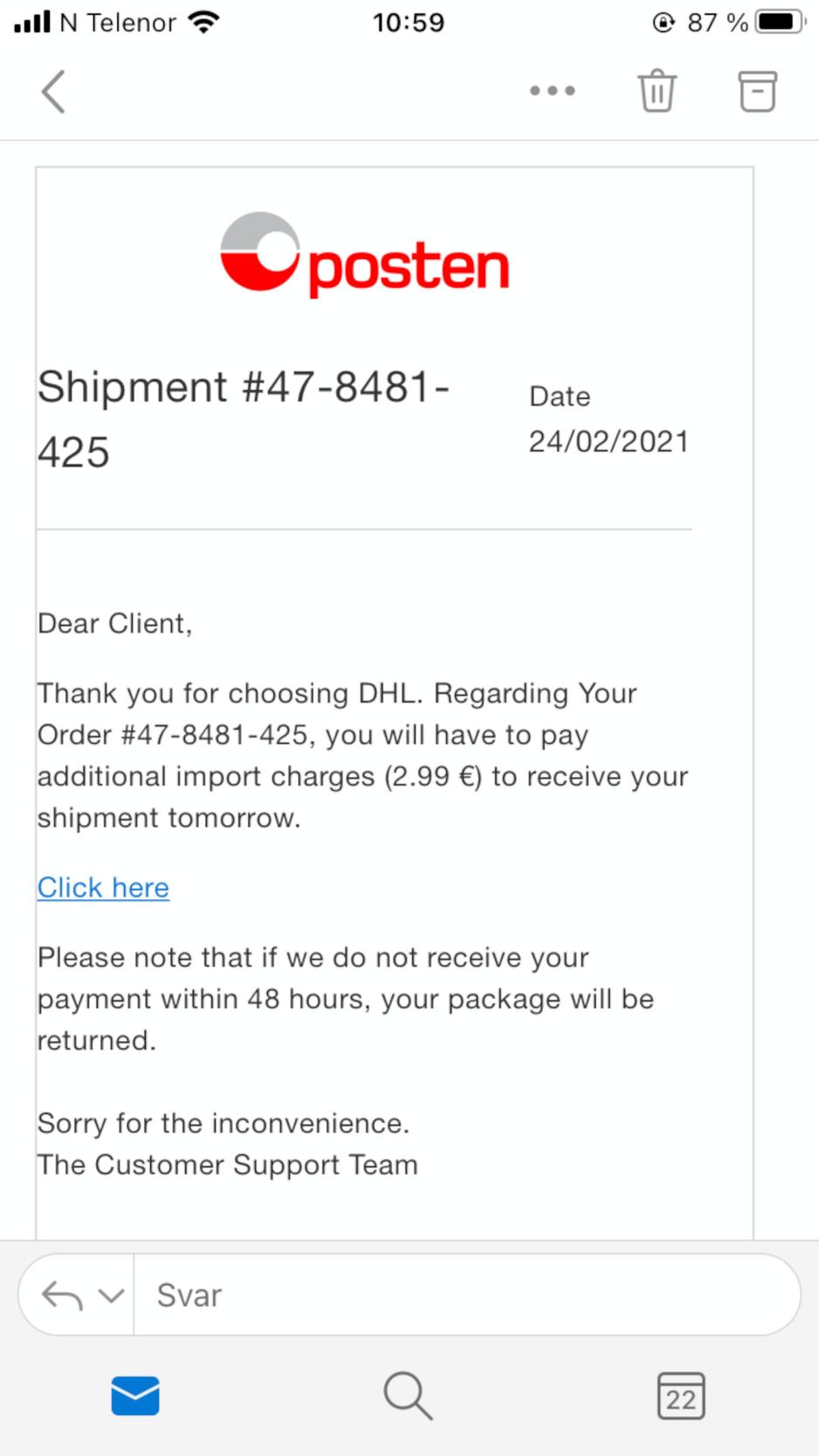 S&oslash;ppelpost fra "posten" p&aring; e-post