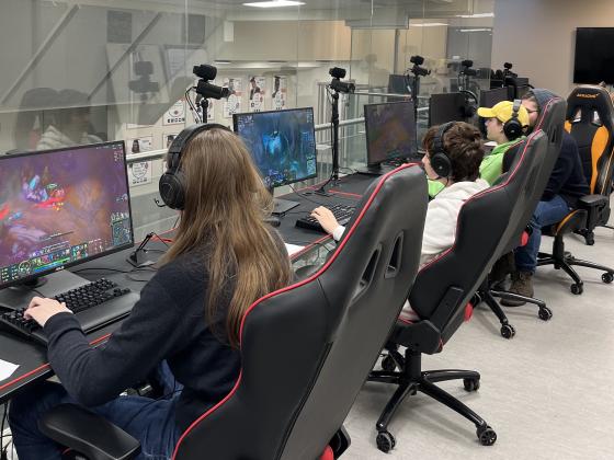 Elever gamer foran pcene sine mens l&aelig;reren veileder