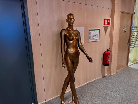 En mannekeng som er spraypaintet gull for &aring; illusterere gullbarbien