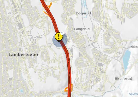 To ulykker markert p&aring; Statens vegvesens kart over trafikkuhell