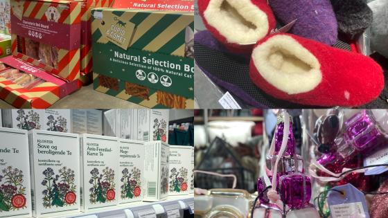 Julegaver b&aring;de t&oslash;fler, te og julepynt.