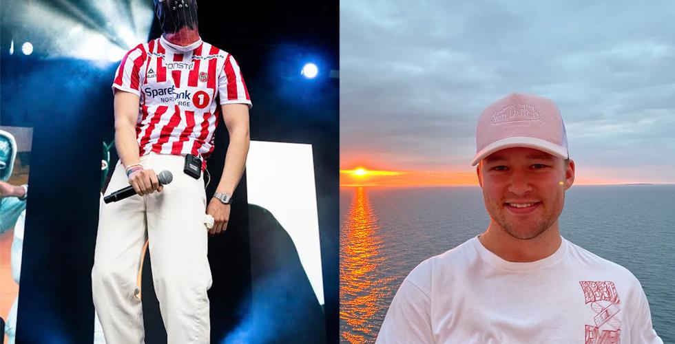 Produsent i musikktrioen Beathoven, som synger p&aring; Norwaycup i en r&oslash;d og hvit stirrete fotballskjorte. Han har p&aring; seg en r&oslash;d maske. Til h&oslash;yre ser du Gard Detlev &oslash;ksendal med en fin solnedgang bak seg. 