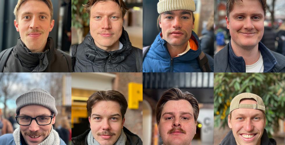 Bilde collage av &aring;tte menn med barter